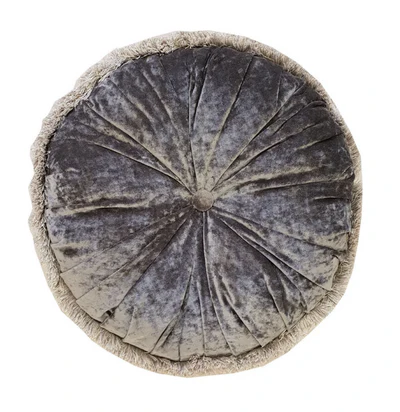 Round Velvet Fringed Manchini Khaki Cushion